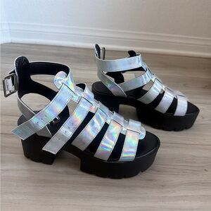 Iridescent Strappy Platform Sandals